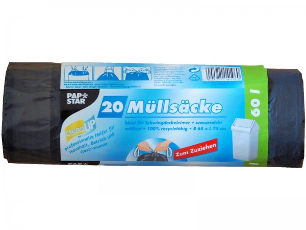 N6625 PAPSTAR Müllsäcke 60l (20Stk) + Zugband