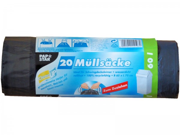 N6625 PAPSTAR Müllsäcke 60l (20Stk) + Zugband