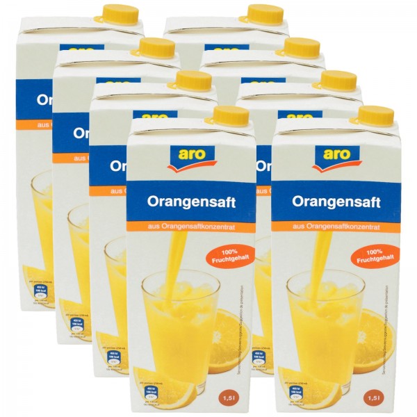 S2175 aro Orangensaft 100% 8 x 1,50l Tetra