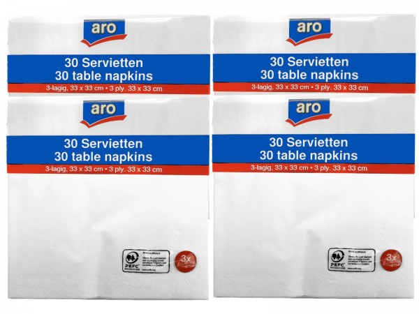 N9100 aro Servietten weiss 33x33cm (4x30er)